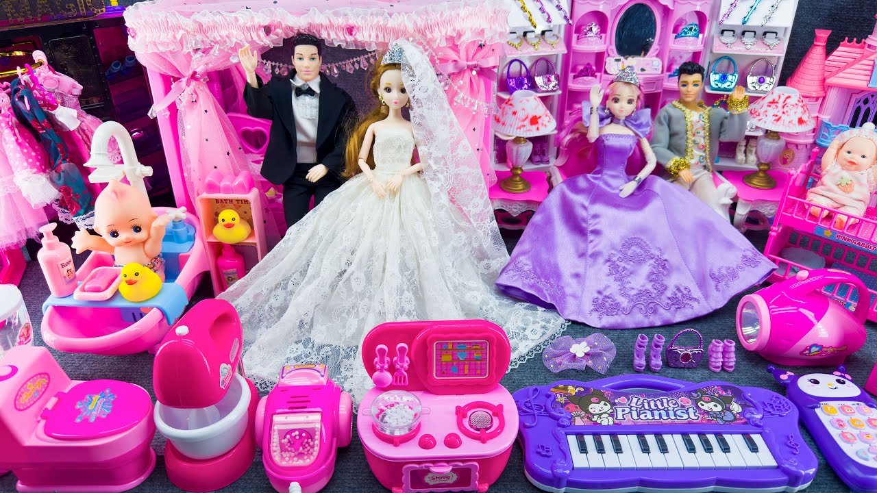 21 Minutes Satisfying Unboxing Barbie Princess Bedroom Happy Wedding Dress Up Playset | Review Toys