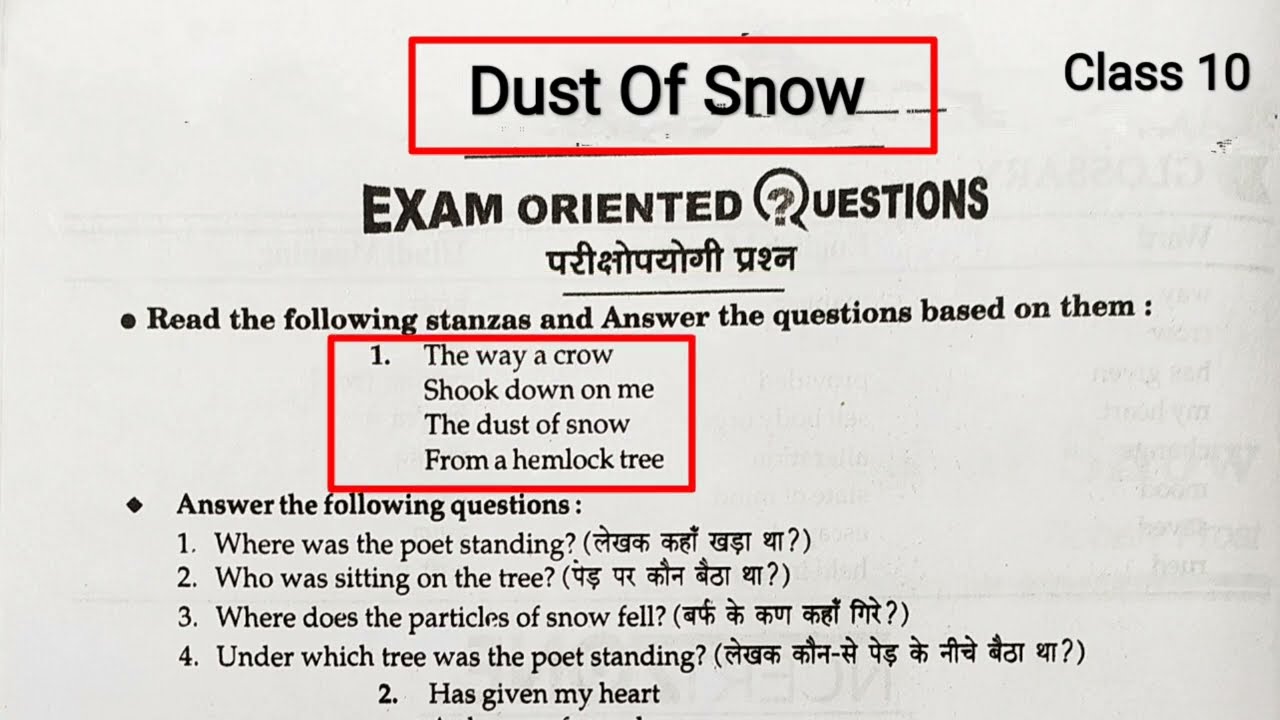 short answer questions of dust of snow