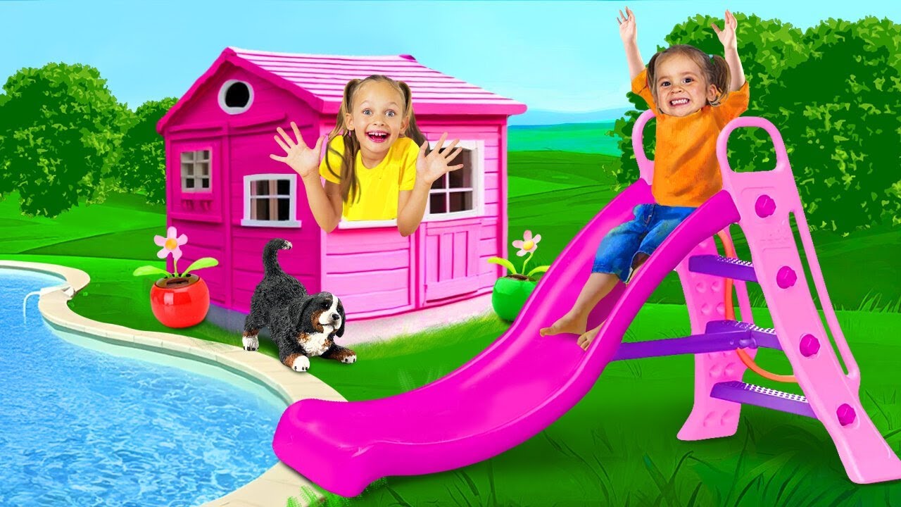 Большой радужный надувной бассейн и яйца-сюрпризы