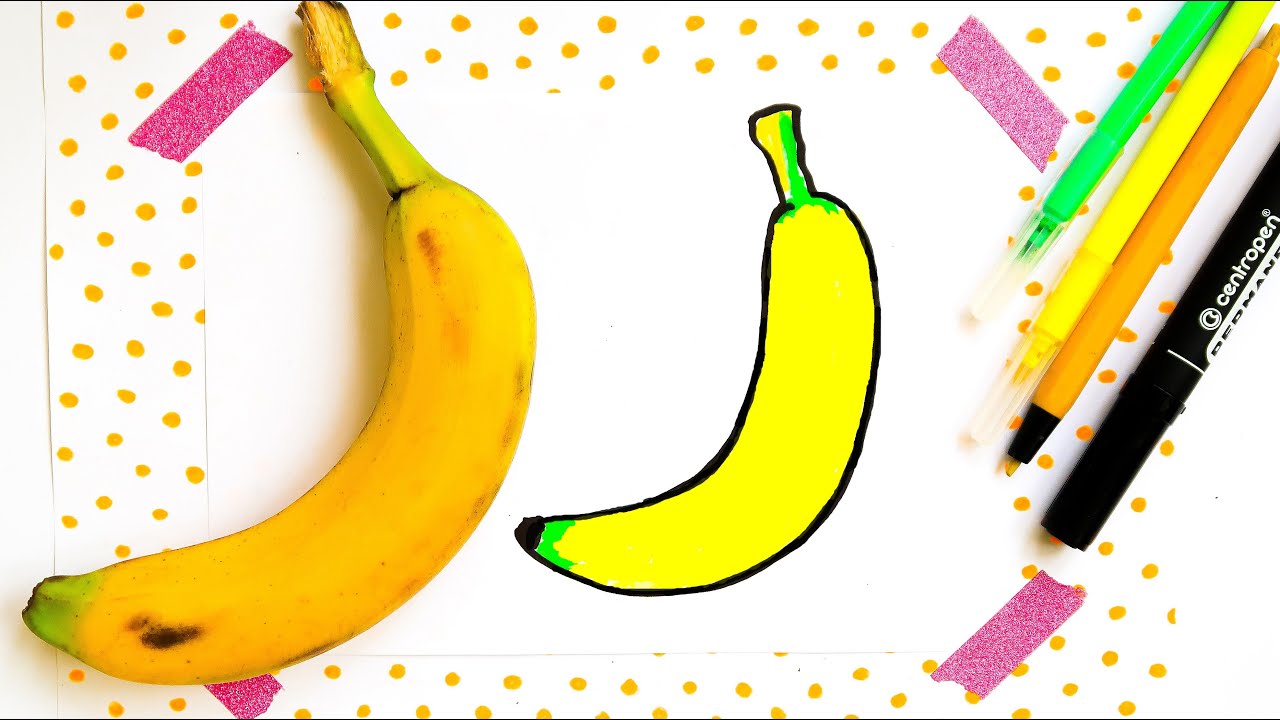 HOW TO DRAW BANANA for kids. КАК НАРИСОВАТЬ БАНАН для детей - YouTube