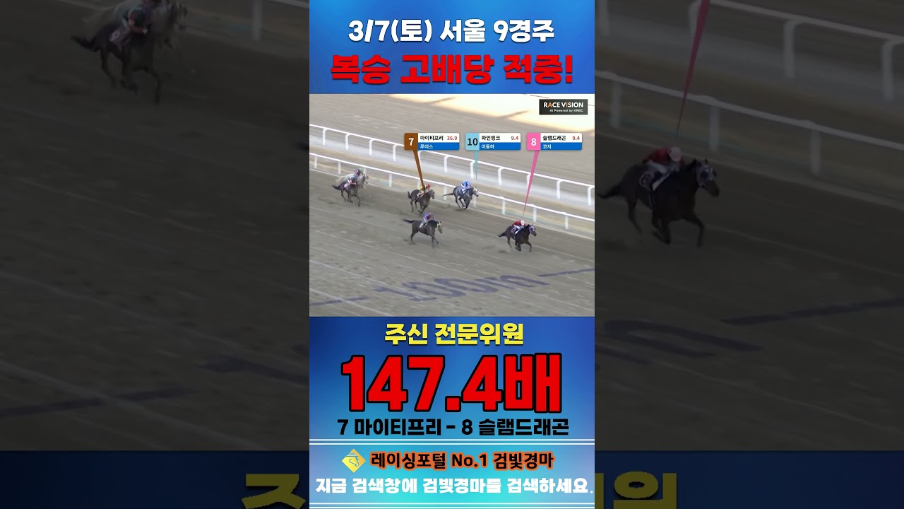 [서울 경마] 3월 7일 토요 9경주 주신 전문위원 복승 고배당 적중 #경마 #horse #한국마사회 #automobile #하이라이트 #비트코인 #뉴스 #게임 #korean
