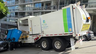 Recology: Autocar ACX Bridgeport Manual Side Loader Garbage Truck on San Francisco Recycling!