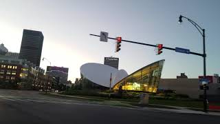 Downtown Rochester, New York at sunset on the innerloop. Filmed in 4k