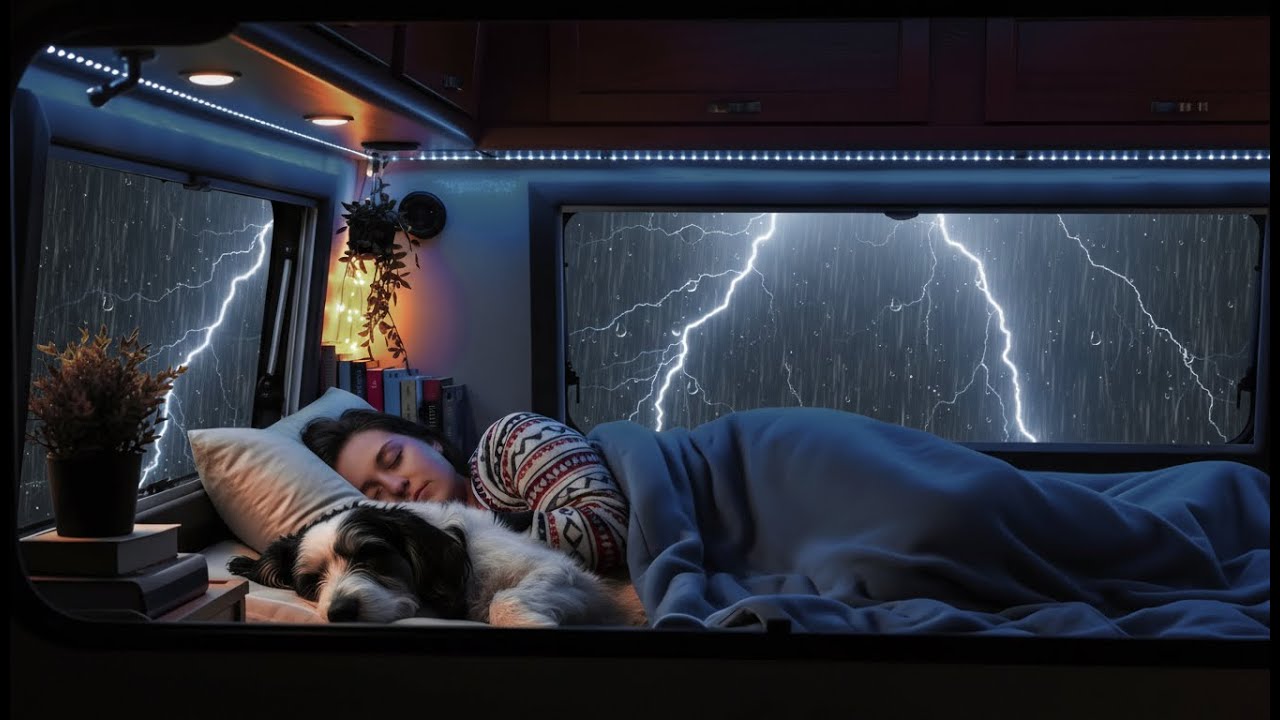 Heavy Rainstorm on Car Roof 🚘⛈️ Dark Thunder & Calm Night Ambience