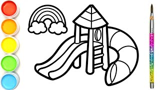 Menggambar dan mewarnai taman bermain untuk anakanak / Playground coloring page for children