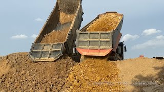 Dump truck at work - dump truck unloading dirt - ឡានដឹកដី ឡានប៉ែនចាក់ដី
