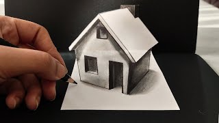 easy 3d drawing house| how to draw 3d house on paper 🏠