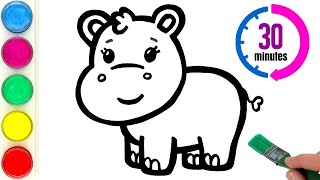hippo and more animals drawing painting coloring for kids and toddlers learn animals