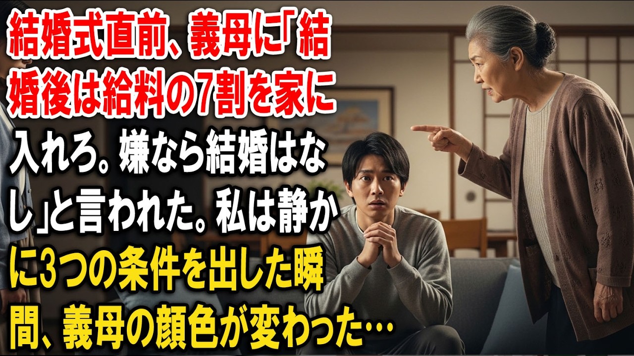 結婚式直前、義母に「結婚後は給料の7割を家に入れろ。嫌なら結婚はなし」と言われた。私は静かに3つの条件を出した瞬間、義母の顔色が変わった…【婆媳故事】【靜默復仇】