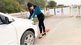 Sadaf crushing Toy car under her Heel ~ crushing toys over her Car