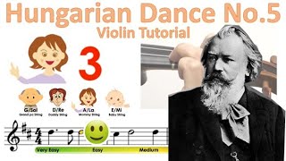 Hungarian dance no 5 by Brahms sheet music and easy violin tutorial