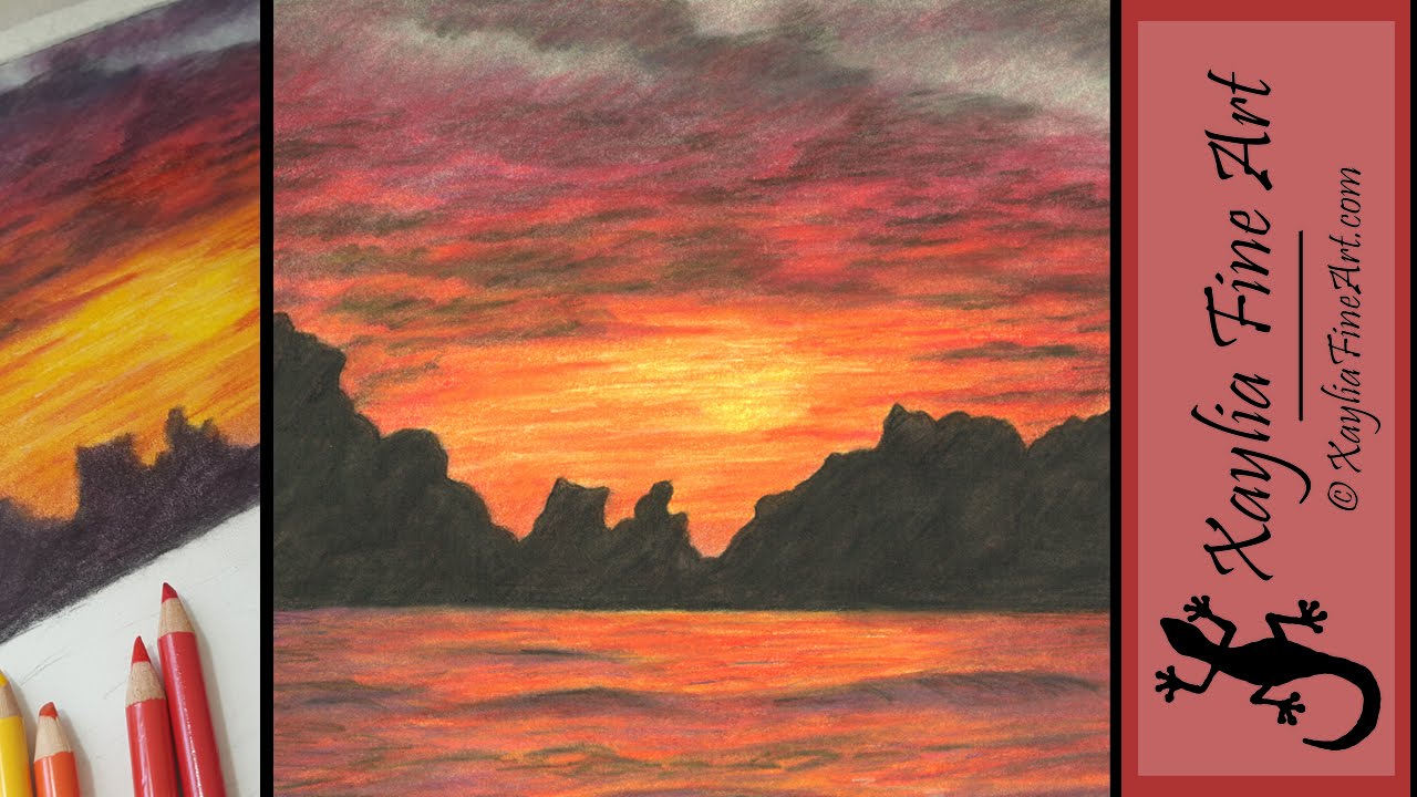 Tutorial How To Draw A Sunset In Coloured Pencils Youtube