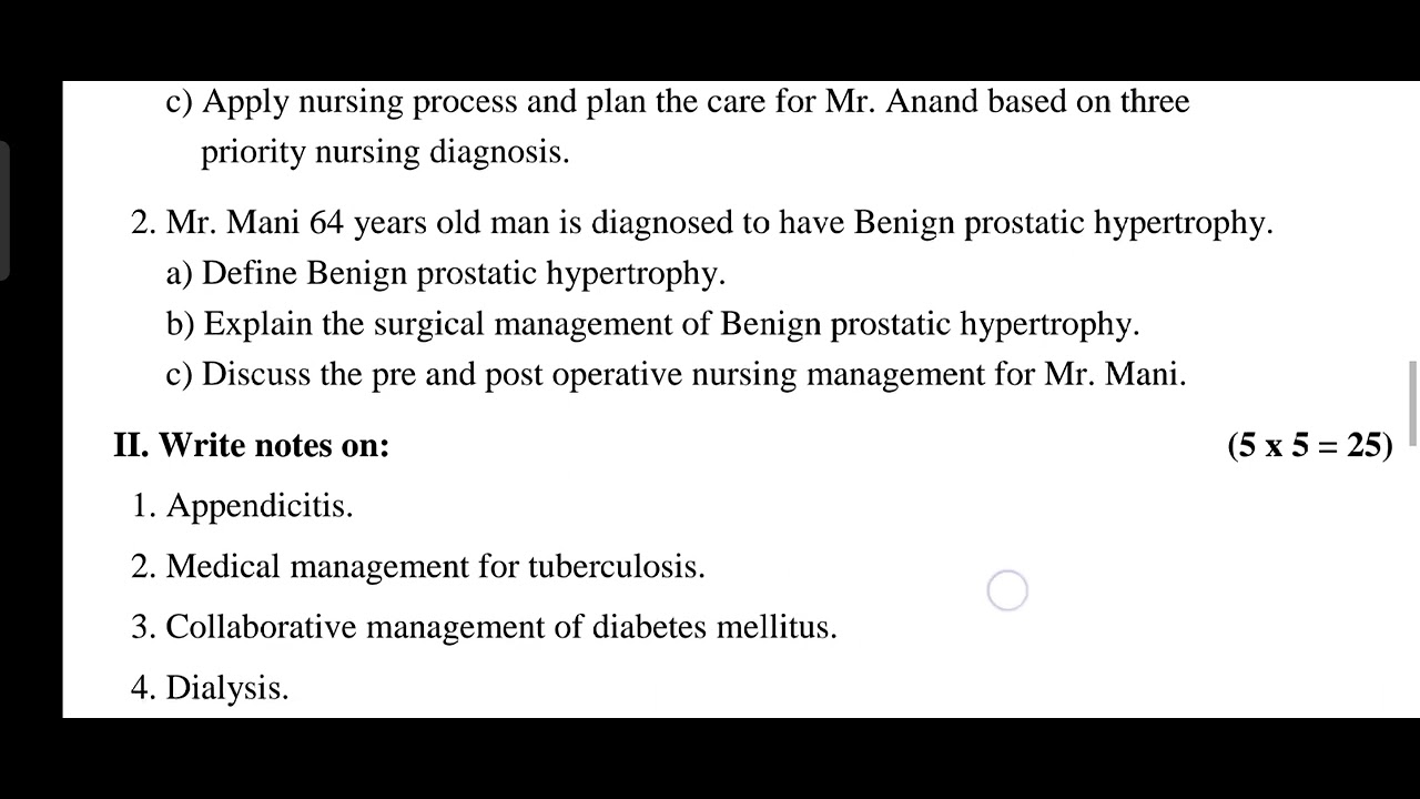 Medical Surgical Nursing 1 Question Paper for B.SC Nursing 1st year YouTube