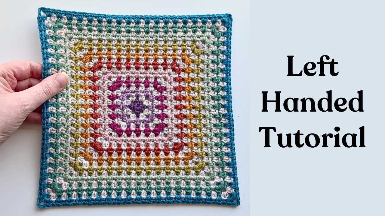 LEFT HANDED Mini Granny Square Tutorial for Beginners
