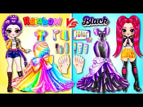 Rainbow vs Black! Rumi & Mira Dress Up & Nail Box  | DIY Fashion Paper Dolls