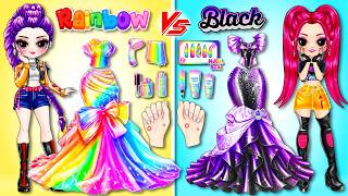 Rainbow vs Black! Rumi &amp; Mira Dress Up &amp; Nail Box  | DIY Fashion Paper Dolls