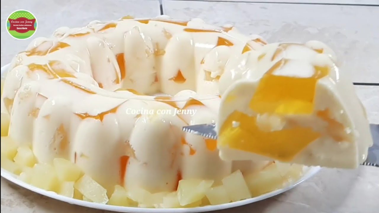 Postre de piña 🍍 en trozos - Gelatina de piña Cremosa - YouTube