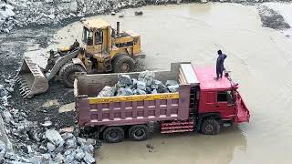 Caterpillar 966E Loader Loading Massive Rocks into Truck | Heavy Equipment in Action