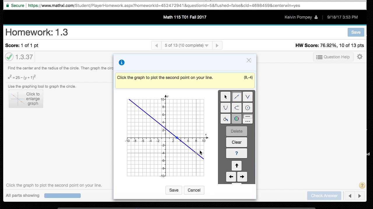 Graphing Equations of Lines and Circle in My Math Lab - YouTube