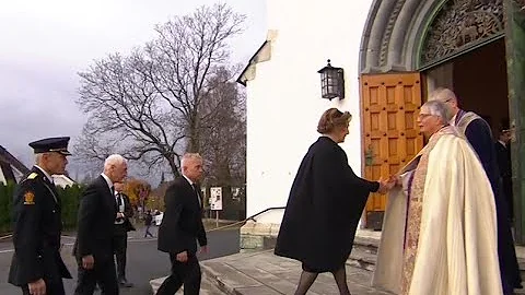 Queen Sonja of Norway attending the funeral of Nor...