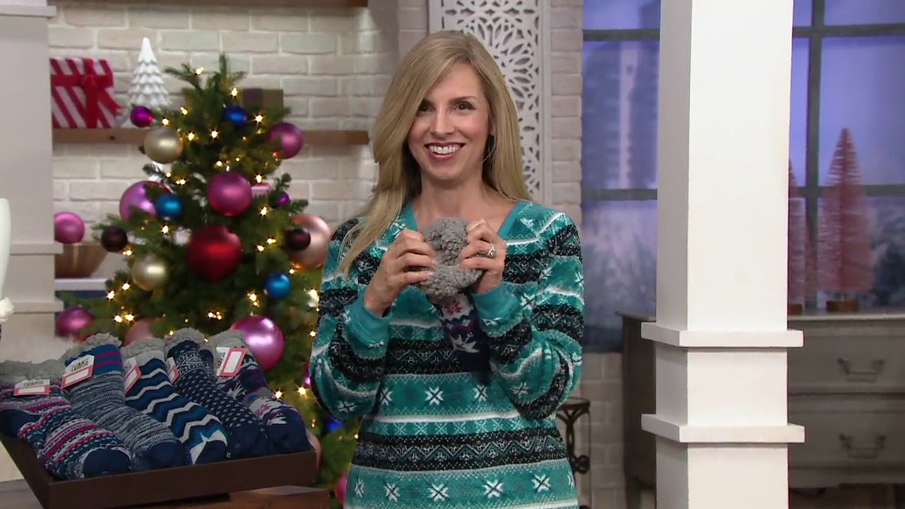 MUK LUKS Jojoba Infused Faux Shearling Cabin Socks Set of 5 Pairs on QVC