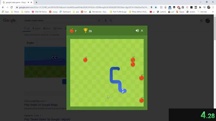 Google Snake Game 25 apples, Multi Mode (Standard), 5 apples speedrun [19.967]