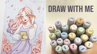 🍒 Draw with me / Marker Art Winter girl Process / Ohuhu 320 Alcohol  Brush Markers Review 