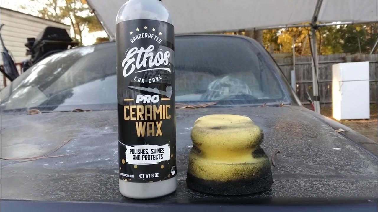 ethos pro ceramic all in one wax test on faded black single stage paint