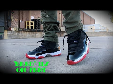 bred 11 jordans on feet