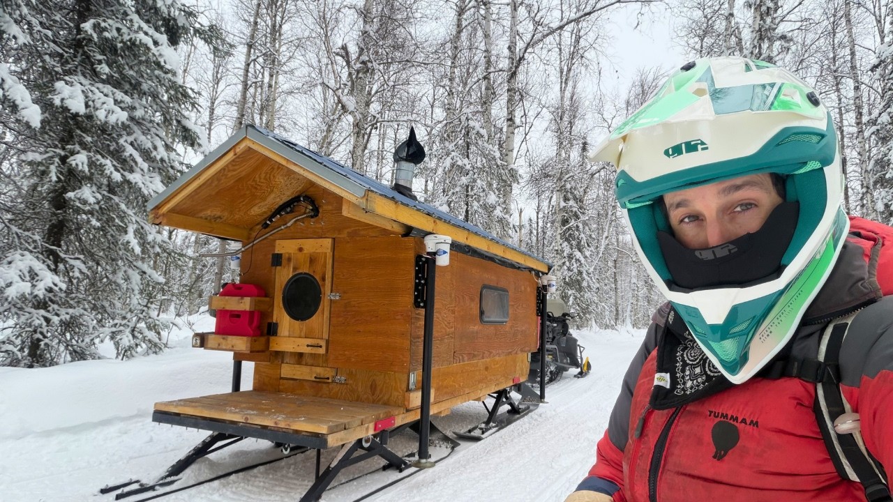 Solo Winter Camping in Alaska in my Snowmobile Cabin