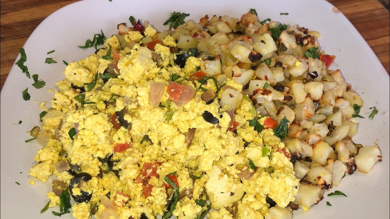 Tofu Scramble with Hash Browns - no oil whole food plant based recipe - healthy recipe channel