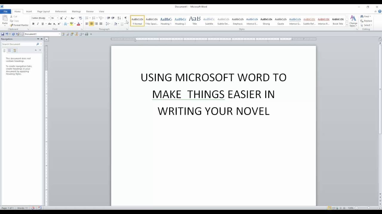 writing a novel on word