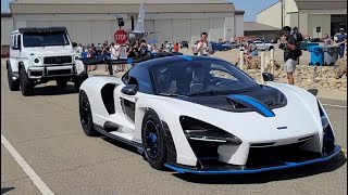 Modified cars revving leaving Beale Air Force Base