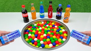 Mini Plastic Balls Vs Popular Sodas Coca Cola, Fanta, Sprite, Sting, Pepsi, Mentos In The Toilet