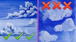 Ways to Improve in one session at painting Clouds more realistically in Acrylic painting for beginning artist . Using 3 common paint 