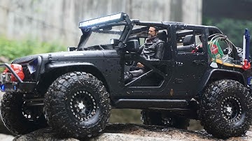 Jeep Wrangler JK Open body #8 l SCX10 II l Adventure in the Creek l Slow Motion