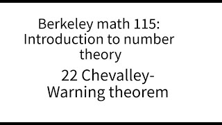 Introduction to number theory lecture 22. Chevalley-Warning theorem