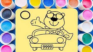 Color a bear driving a car in just 5 minutes | Simple sand painting tips