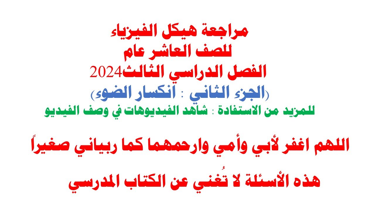 مراجعة على  انكسار الضوء (عاشر عام )