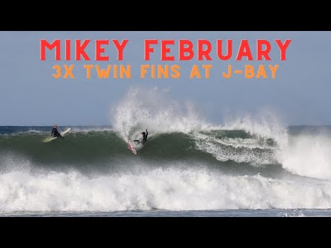 Mikey February surfing 3 different twin fin surfboards at Jeffreys Bay - South Africa