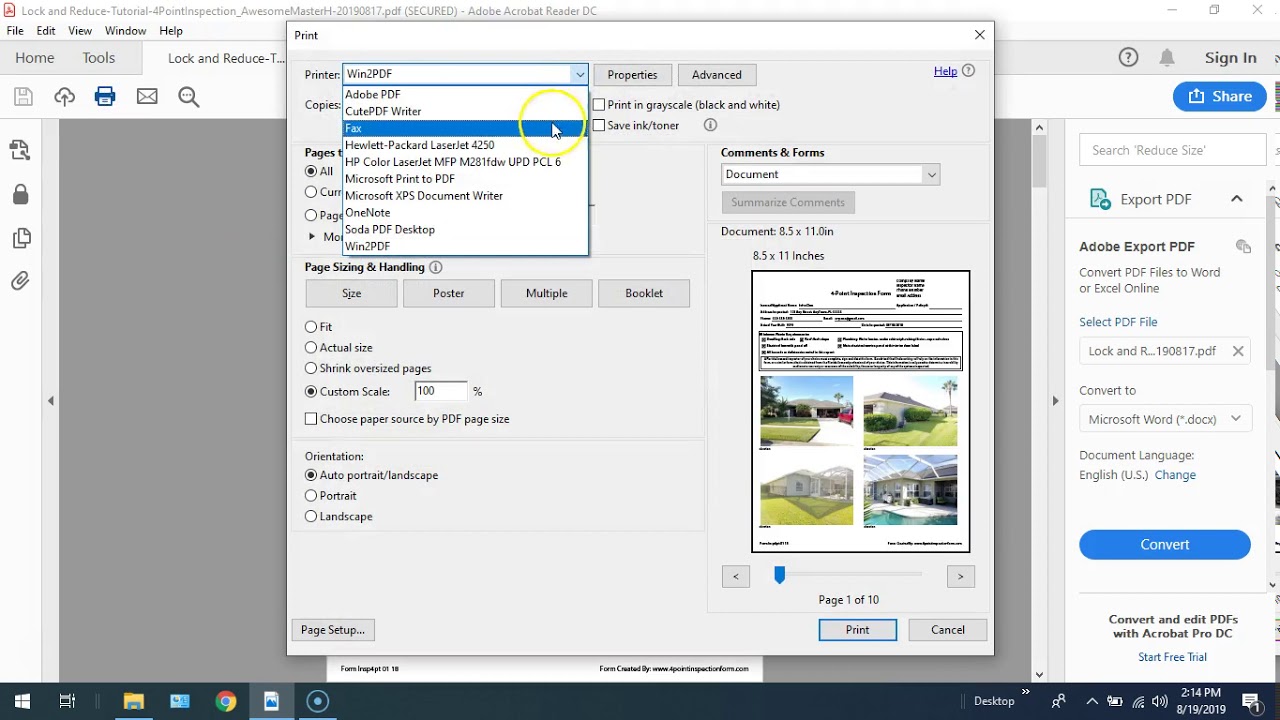 Fillable 4 Point Inspection Form How To Lock And Reduce Size On PC 