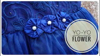 Yo Yo flower/fabric flower making/flower for frock flowers fabricflowers flowermaking flowerdiy