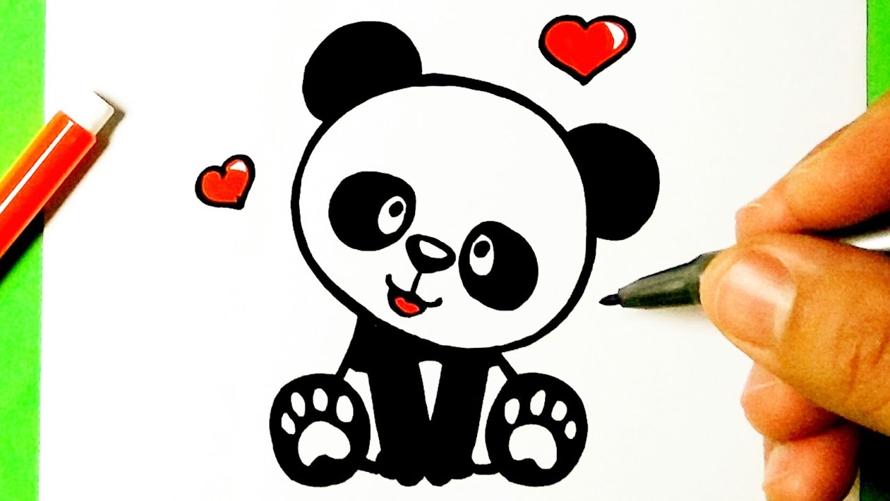urso panda fofo com ilustração a lápis, com estilo pop suave e
