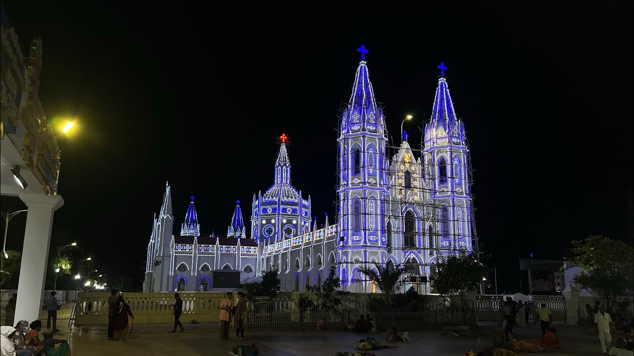 Velankanni church serial light testing work started for annual festival ...
