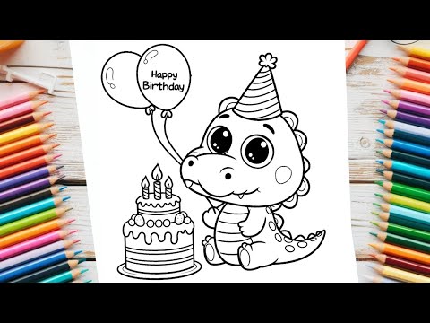 UM JACARÉ FOFINHO COMEMORANDO ANIVERSÁRIO | DESENHOS PARA PINTAR