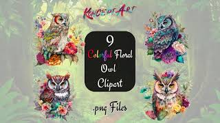 9 Colorful Floral Owl Clipart Bundle - Available Now at ConceptClipart.com