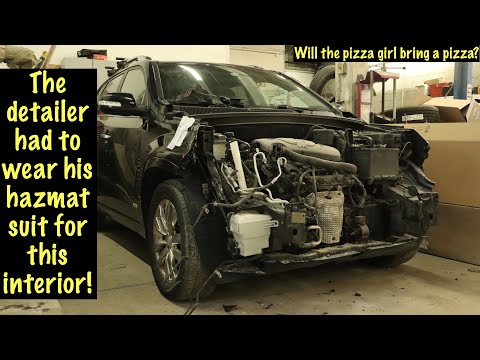Putting a front end on the biohazard Kia Sorento after the hazmat team cleaned it