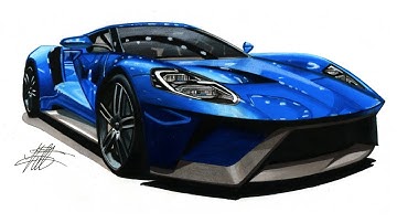 Realistic Car Drawing - 2017 Ford GT - Time Lapse