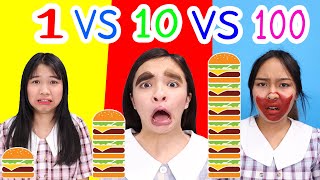 1 vs 10 vs 100 ชั้นชาเลนจ์ สุดฮา! (100 LAYERS FOOD CHALLENGE)