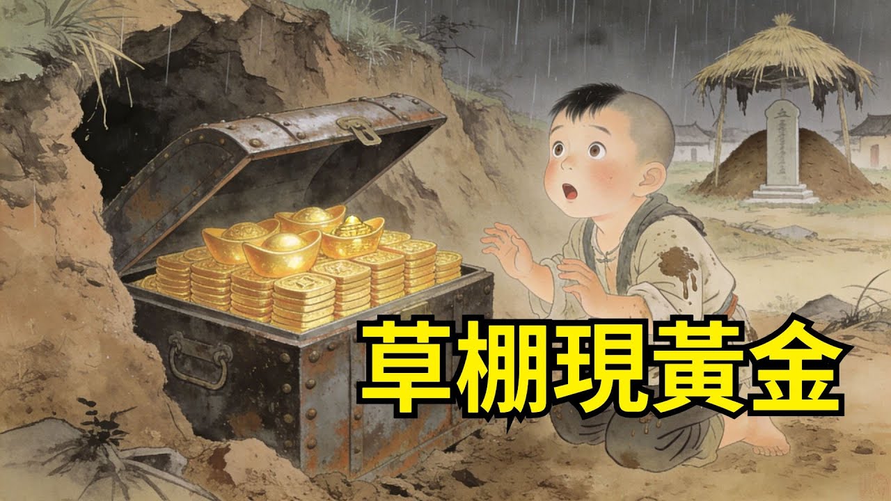 孤兒替爹守墳，在荒村搭個草棚住著。壹場大雨沖垮土坡，露出壹口鐵箱，裏面是祖上埋的百兩黃金！【心事郵局】#民間故事#傳統故事#故事頻道#聽書#睡前故事#情感